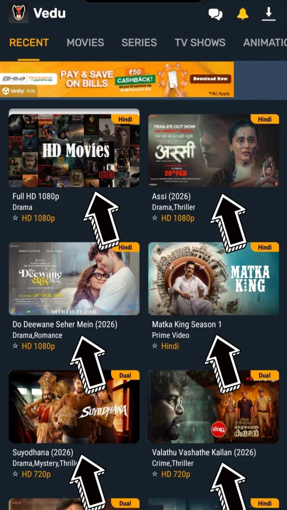 Vedu App Movie Collection